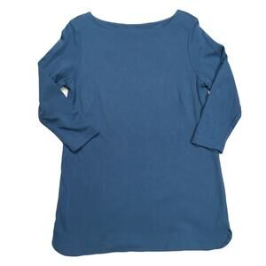 J. Jill‎ Ponte Top Boat Neck 3/4 Sleeve Blue Women's SP Petite Casual Knit Shirt